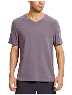 Men's V Neck Pima Cotton Short Sleeve Athletic T-Shirts Moisture Wicking Quick Dry Workout Tees Undershirts