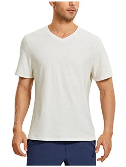 Men's V Neck Pima Cotton Short Sleeve Athletic T-Shirts Moisture Wicking Quick Dry Workout Tees Undershirts