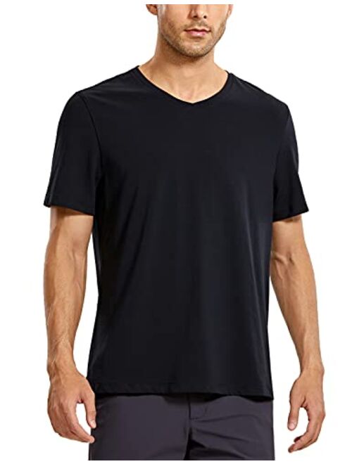 CRZ YOGA Men's V Neck Pima Cotton Short Sleeve Athletic T-Shirts Moisture Wicking Quick Dry Workout Tees Undershirts