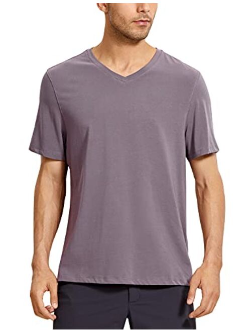 CRZ YOGA Men's V Neck Pima Cotton Short Sleeve Athletic T-Shirts Moisture Wicking Quick Dry Workout Tees Undershirts