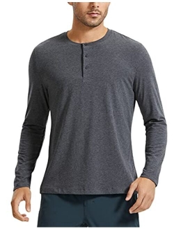 Men's Lightweight Pima Cotton Henley Shirts Slim Fit Casual Long Sleeve T-Shirts Fashion Workout