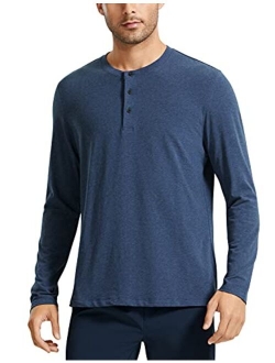 Men's Lightweight Pima Cotton Henley Shirts Slim Fit Casual Long Sleeve T-Shirts Fashion Workout