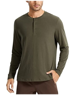 Men's Lightweight Pima Cotton Henley Shirts Slim Fit Casual Long Sleeve T-Shirts Fashion Workout