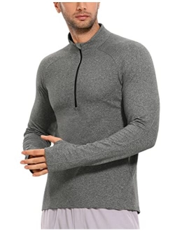 Men's Half Zip Pullover Polo Shirts Long Sleeve T-Shirts Slim Fit Lightweight Workout Tees with Pocket