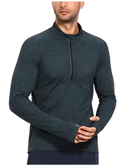 Men's Half Zip Pullover Polo Shirts Long Sleeve T-Shirts Slim Fit Lightweight Workout Tees with Pocket