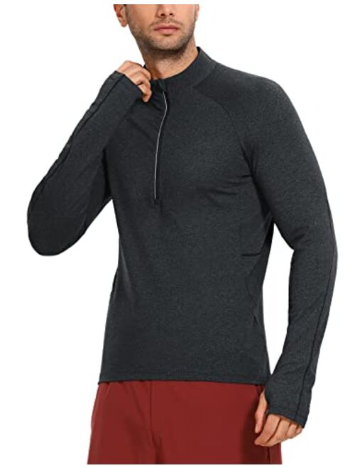 CRZ YOGA Men's Half Zip Pullover Polo Shirts Long Sleeve T-Shirts Slim Fit Lightweight Workout Tees with Pocket