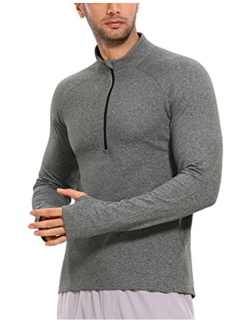 CRZ YOGA Men's Half Zip Pullover Polo Shirts Long Sleeve T-Shirts Slim Fit Lightweight Workout Tees with Pocket