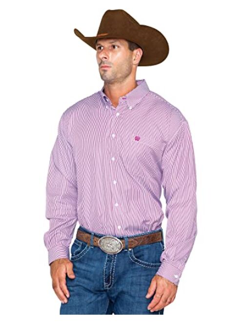 Cinch Men's Classic Fit Long Sleeve Button One Open Pocket Stripe Shirt