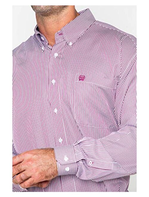 Cinch Men's Classic Fit Long Sleeve Button One Open Pocket Stripe Shirt