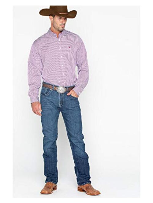 Cinch Men's Classic Fit Long Sleeve Button One Open Pocket Stripe Shirt