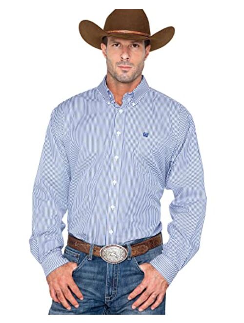 Cinch Men's Classic Fit Long Sleeve Button One Open Pocket Stripe Shirt