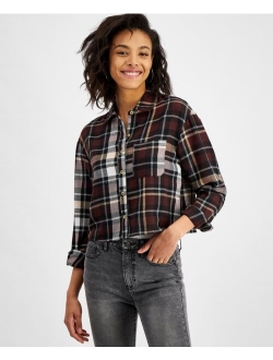 SELF ESTEEM Juniors' Plaid Cropped Shirt