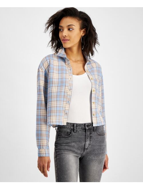 SELF ESTEEM Juniors' Plaid Cropped Shirt