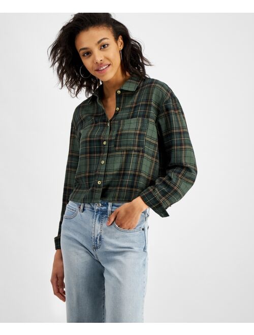 SELF ESTEEM Juniors' Plaid Cropped Shirt