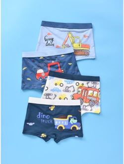 Boys 4pcs Car Letter Graphic Boxer Brief