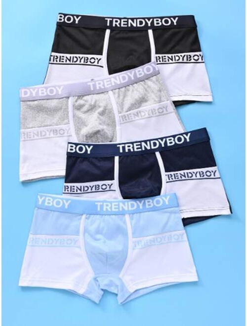 Shein Boys 4pack Two Tone Contrast Letter Tape Boxer Brief