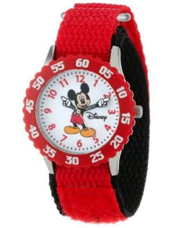 Mickey Mouse Kids' Bezel Stainless Steel Time Teacher Analog Nylon Strap Watch