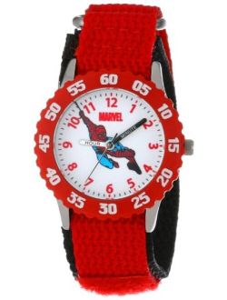 Disney Marvel Spider-Man Kids' Bezel Stainless Steel Time Teacher Analog Quartz Nylon Strap Watch