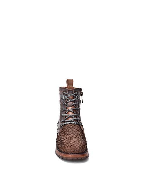 Cuadra Men's Lace Up Boot in Genuine Pirarucu Leather with Zipper Brown