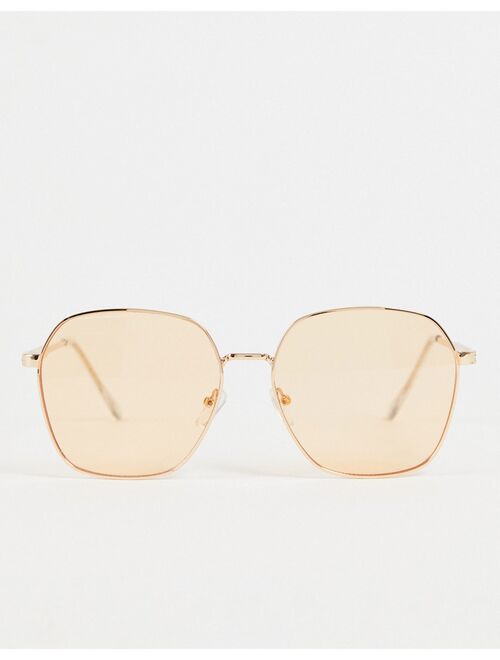 Jeepers Peepers oversized round sunglasses in gold with orange lens