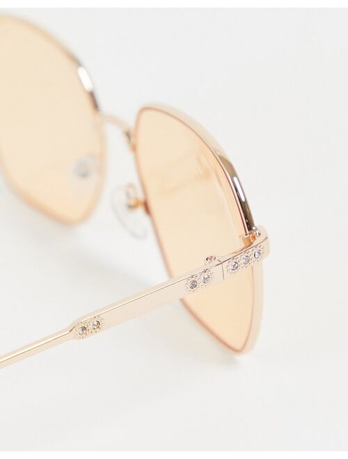 Jeepers Peepers oversized round sunglasses in gold with orange lens