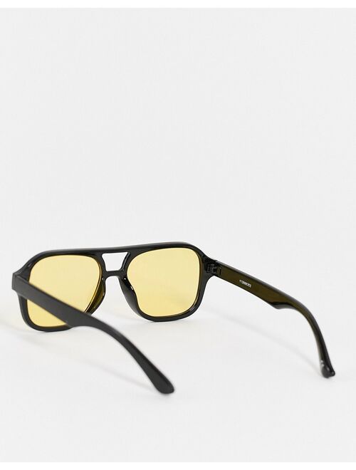 ASOS DESIGN 70's Aviator sunglasses in black frame with yellow lens - BLACK