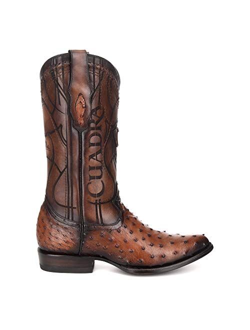 Cuadra Men's Western Boot in Genuine Ostrich Leather Brown