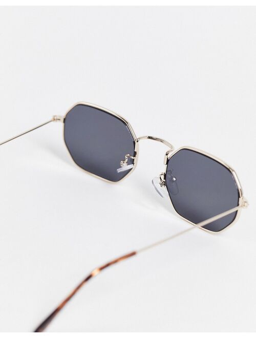 ASOS DESIGN 90s mini angled metal sunglasses with smoke lens in gold