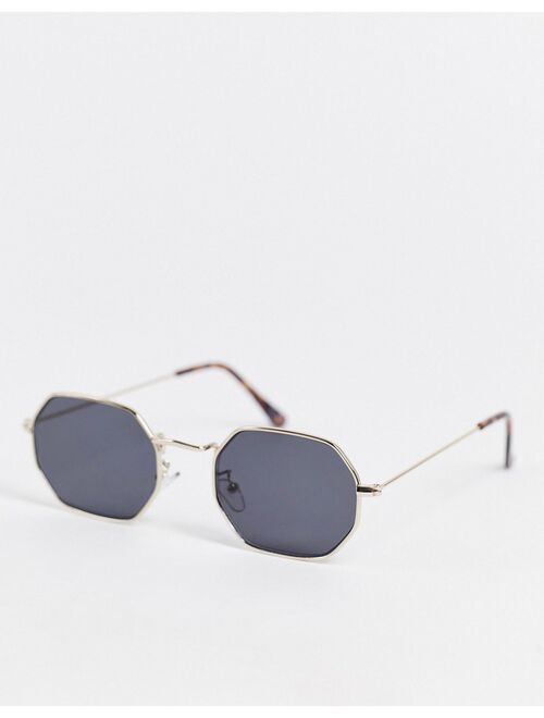 ASOS DESIGN 90s mini angled metal sunglasses with smoke lens in gold