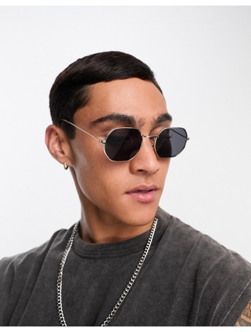 ASOS DESIGN 90s mini angled metal sunglasses with smoke lens in gold