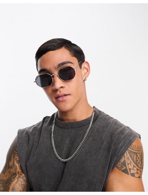 ASOS DESIGN 90s mini angled metal sunglasses with smoke lens in gold