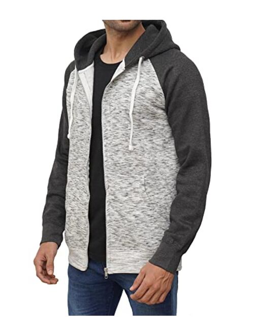 Decrum Raglan Zip Up Hoodie Men - Men's Fashion Comfy Fleece Sweatshirts Full Zipper Hoodies