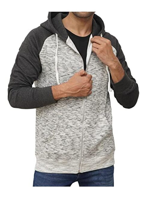 Decrum Raglan Zip Up Hoodie Men - Men's Fashion Comfy Fleece Sweatshirts Full Zipper Hoodies