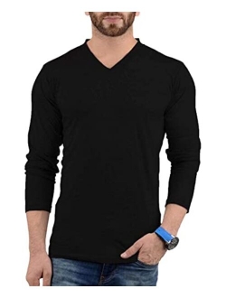 Plain Long Sleeve Shirt Men - Grey & Black Soft Cotton V Neck Full Sleeves Jersey