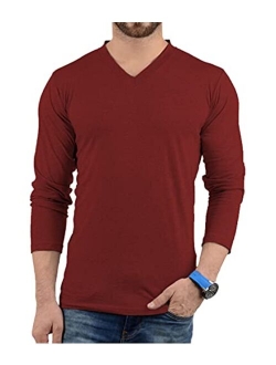 Plain Long Sleeve Shirt Men - Grey & Black Soft Cotton V Neck Full Sleeves Jersey