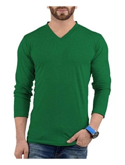 Plain Long Sleeve Shirt Men - Grey & Black Soft Cotton V Neck Full Sleeves Jersey