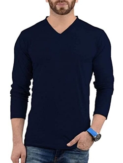 Plain Long Sleeve Shirt Men - Grey & Black Soft Cotton V Neck Full Sleeves Jersey