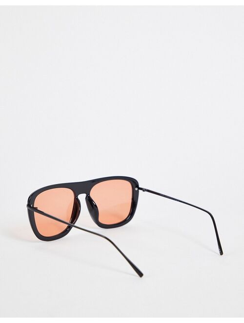 ASOS DESIGN aviator sunglasses in black with orange lens