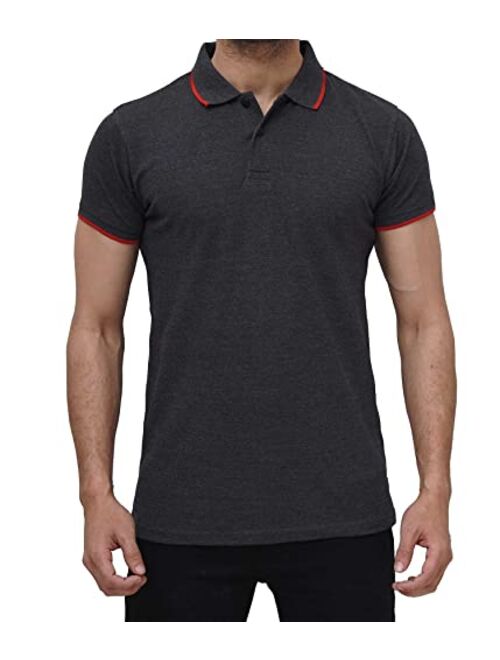 Decrum Polo t Shirts for Men - Casual Short Sleeve Tennis/Golf Tipped Collar Pique Knit Polo T Shirt