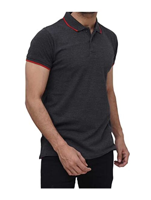 Decrum Polo t Shirts for Men - Casual Short Sleeve Tennis/Golf Tipped Collar Pique Knit Polo T Shirt