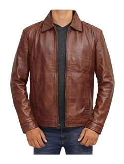 Real lambskin leather jacket men - Distressed Black & Brown Classic Shirt Collar Vintage leather Jackets For Man