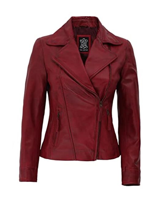 Decrum Leather Jackets For Women - Real Lambskin Biker Style Asymmetrical Leather Jacket