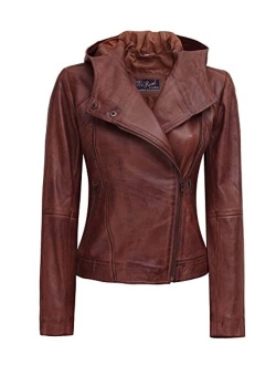 Hooded Leather Jacket Women - Real Lambskin Womens Leather Jacket with Detachable Hood