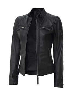 Leather Jacket Women - Cafe Racer Real Lambskin Leather Motorcycle Jackets