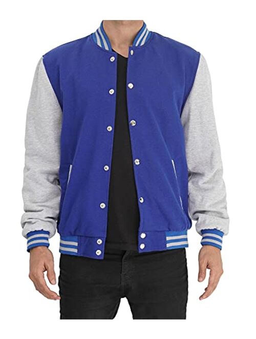 Decrum Mens Letterman jacket - Varsity Baseball Men Bomber Jackets With Grey Sleeves