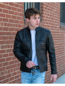 Leather Jacket Men - Cafe Racer Motorcycle Real Lambskin Leather Biker Jacket