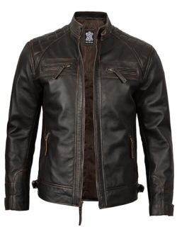 Leather Jacket Men - Cafe Racer Motorcycle Real Lambskin Leather Biker Jacket