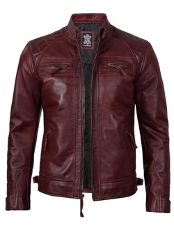 Leather Jacket Men - Cafe Racer Motorcycle Real Lambskin Leather Biker Jacket