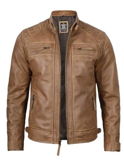 Leather Jacket Men - Cafe Racer Motorcycle Real Lambskin Leather Biker Jacket