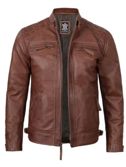 Leather Jacket Men - Cafe Racer Motorcycle Real Lambskin Leather Biker Jacket